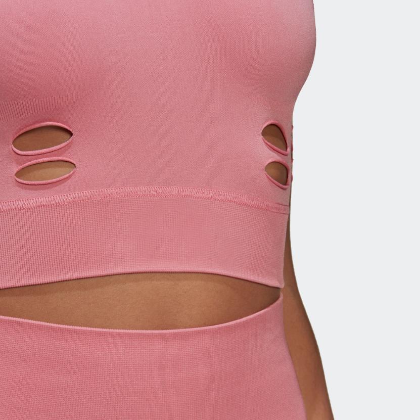Adidas X Stella McCartney Collaboration Solid Color Ripped Stretch Crop Sports Tank Top Women Tops Pink HD9071