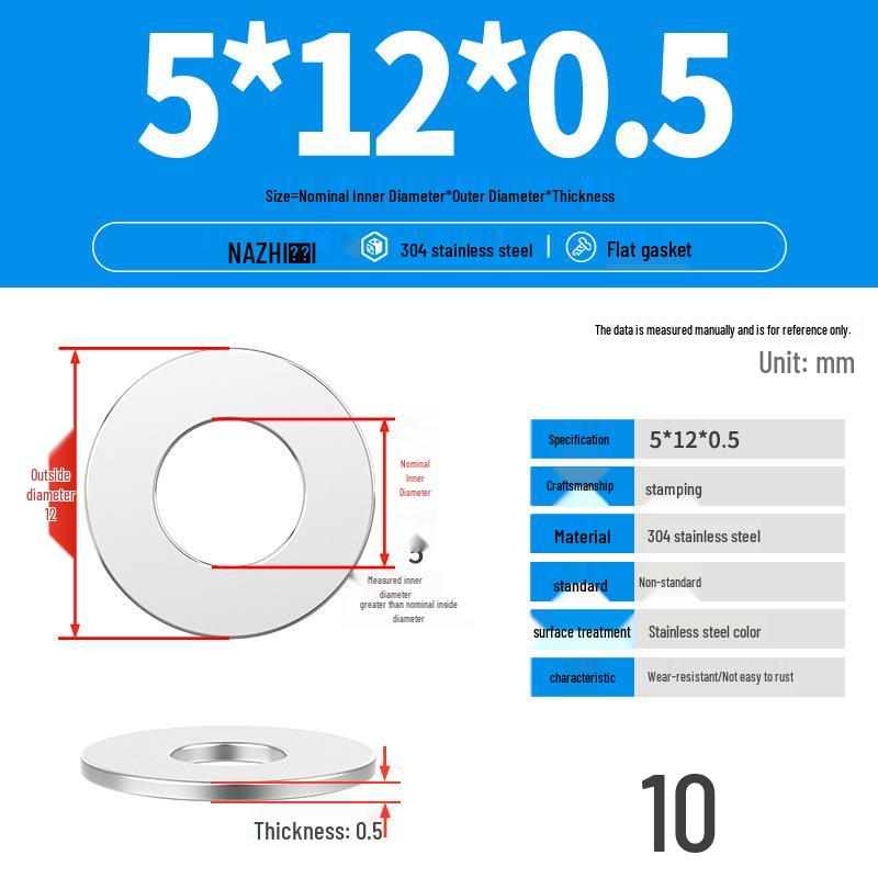 Thickened 304 Stainless Steel Flat Washer Spacer (M4-M8)