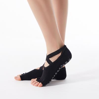 Ventas Directas de Fábrica DX Algodón para Mujer Silicona Antideslizante Transpirable Cruzadas con Dedos Abiertos y Talón Calcetines Cortos Antideslizantes para la Práctica