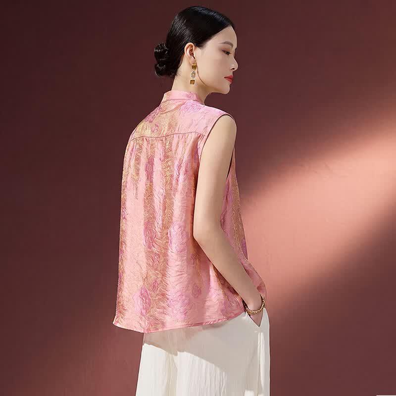 New Chinese Style Stand Collar Sleeveless Frog-Button Blouse