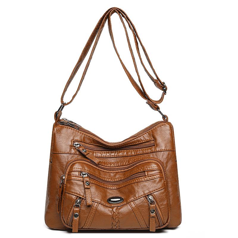 Damska miękka skórzana torba na ramię z wieloma kieszeniami, torba crossbody, torba dla mamy w średnim wieku