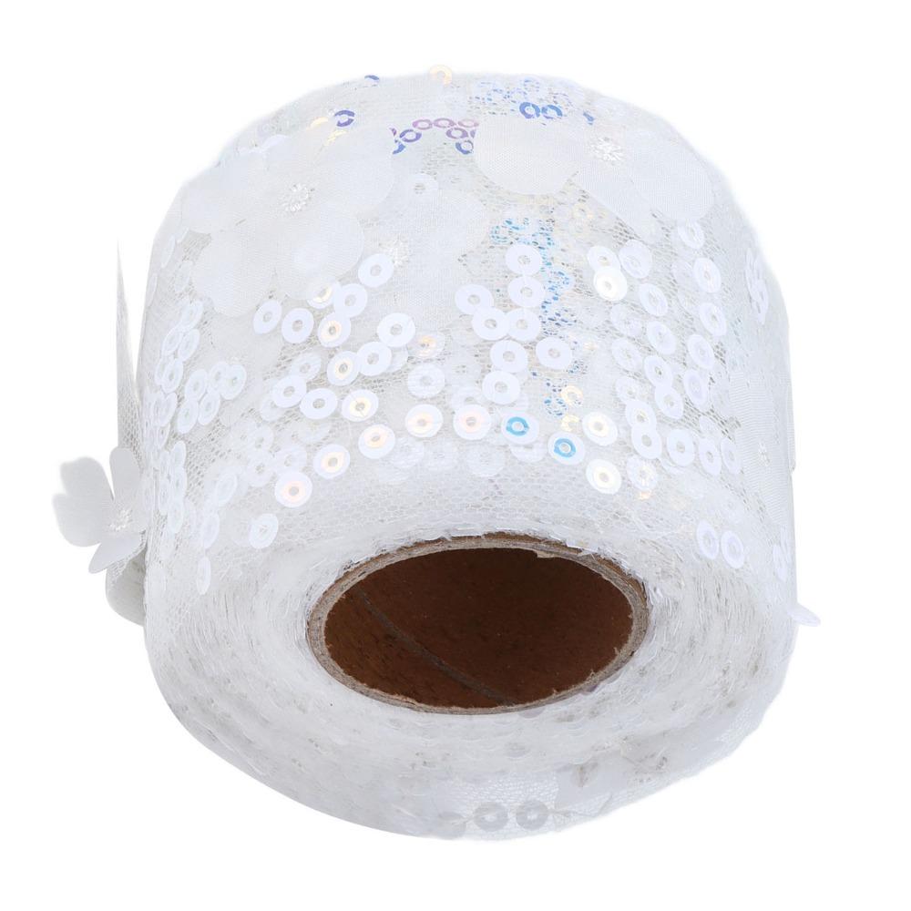 1pcs 10 Yards Length Sequined Tulle Roll Polyester Material Embroidered Sheer Ribbon For DIY Crafts
