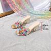 New Style Fashionable Mixed Color Gem Diamonds Women Strange Transparent Heels Slipper Summer Sandal Sexy Square Toe Dress Shoes