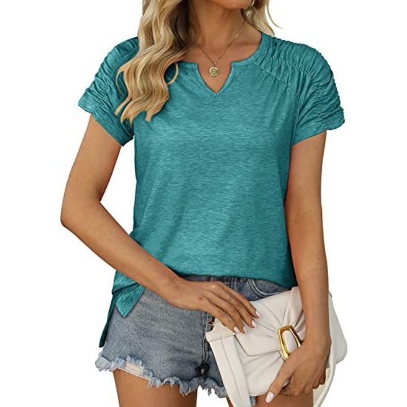 Women's Summer V-neck Raglan T-shirt Short Sleeved Top for Women Shirt