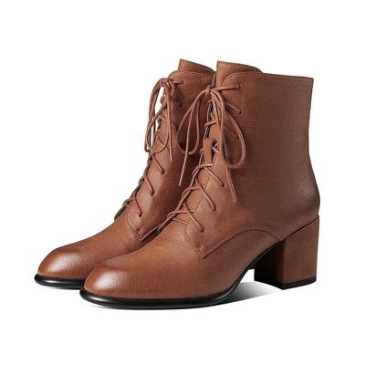 Damenschuhe Winter Damen Stiefeletten Damen Lederstiefel Dicker Absatz Winterschuhe Plüsch Warm Gefütterte Stiefeletten Marke Designer