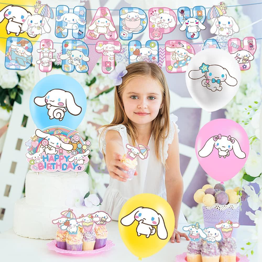 Kawaii Dog Party Supplies Include Banner Cake Topper Balloons for Theme Party