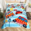 Cartoon Car Duvet Cover Transport Vehicle Motorcycle Toy Automobile Bedding Set Traffic Track Comforter Cover for Boys Teens
