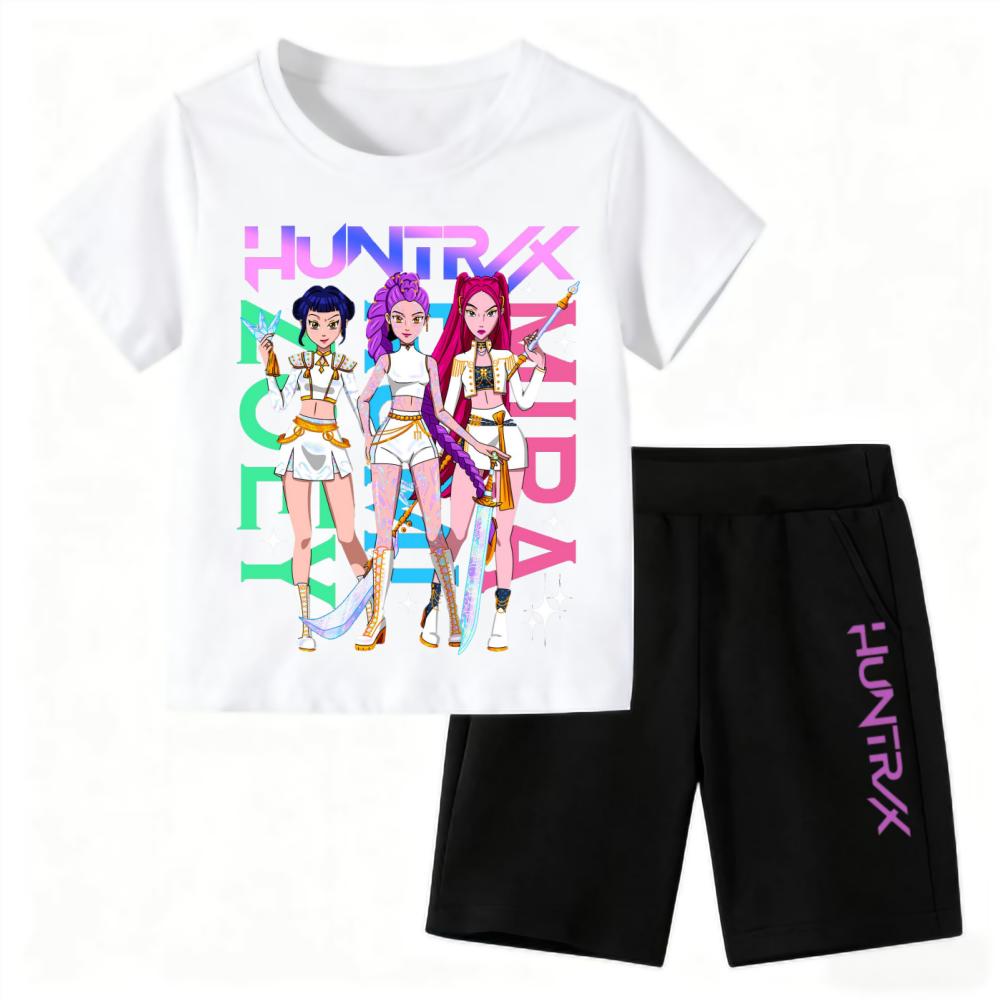 2025 New Children's Korean Wave Print Fashion Casual Movie Cartoon Boys Girls Short-sleeved Set