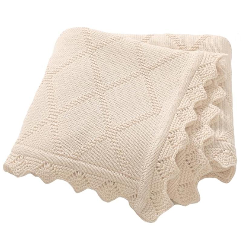 100% Organic Cotton Solid Crib Knit Swaddle Throw Blanket for Baby Toddler Super Soft Nursery Crochet Heirloom Stroller Blanket