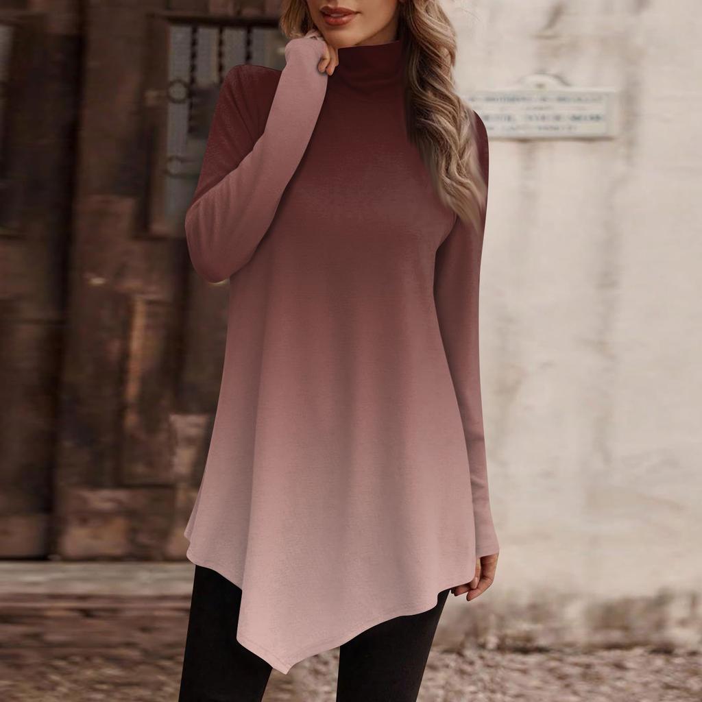 Women's Casual Everyday Tops Long Sleeve Turtleneck Fashion Print Shirt Tops T Shirt Pullover