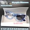 Transparent Candy Color Photochromic Myopia Glasses for Women and Men Fashion Triangle Frame Color Changing Eyeglasses Diopter