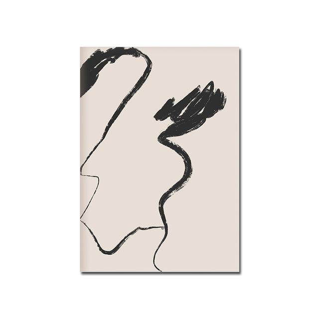 Modren Abstract Minimalist Black Line Beige Posters Prints Canvas Painting Wall Art Pictures Living Bedroom Home Decoration
