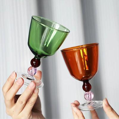 Vintage Stem Glass Multi-Purpose Colored Glass Cup for Cocktail Brandy Coffee Retro Style Home Bar Essential