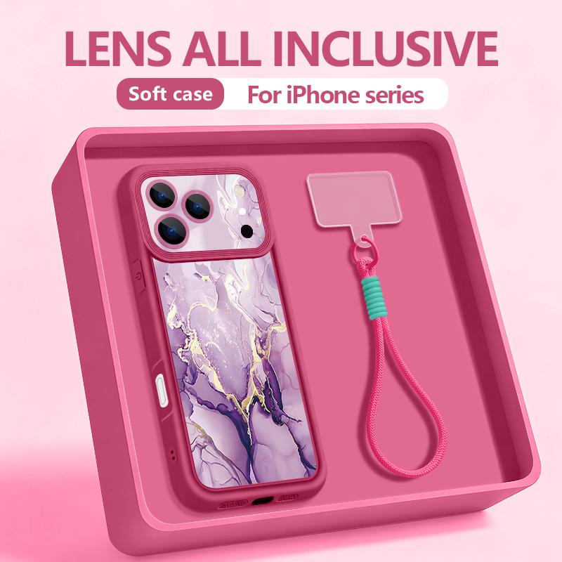 

Colored Marble Printed With Strap Phone Case For iPhone 17 Pro Max Air 16e 16 15 14 Pro Max 13 12 Pro Shockproof Soft TPU Cover iPhone 15