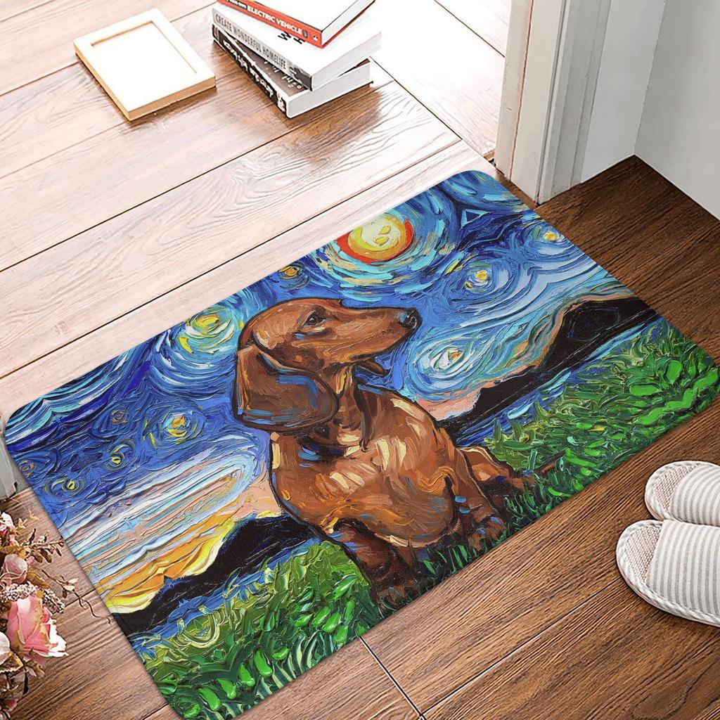 Retro Starry Night German Shorthair Pointer Doormat Anti-Slip Kitchen Bathroom Mat Garden Garage Door Floor Entrance Carpet Rug