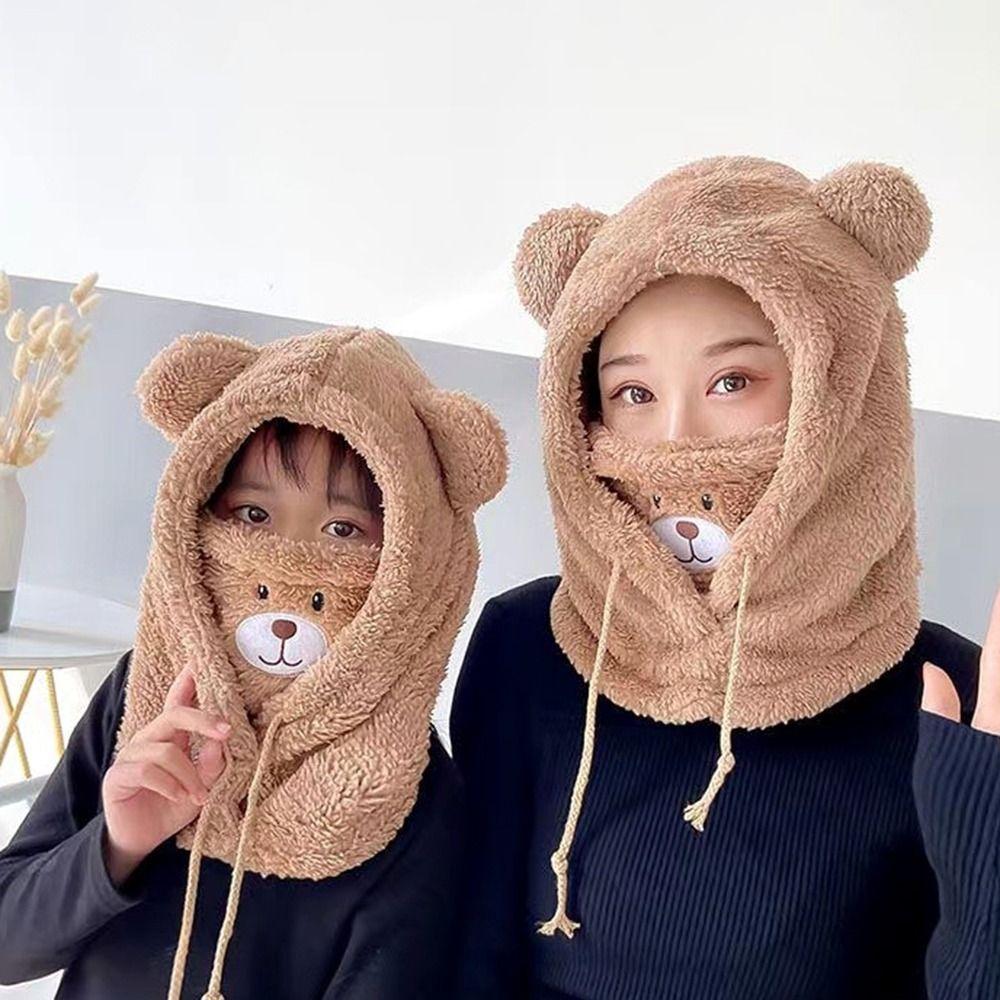 Cartoon Bear Ears Hat Thickened Winter Hats Fashion Integrated Hat Scarf for Women Girls
