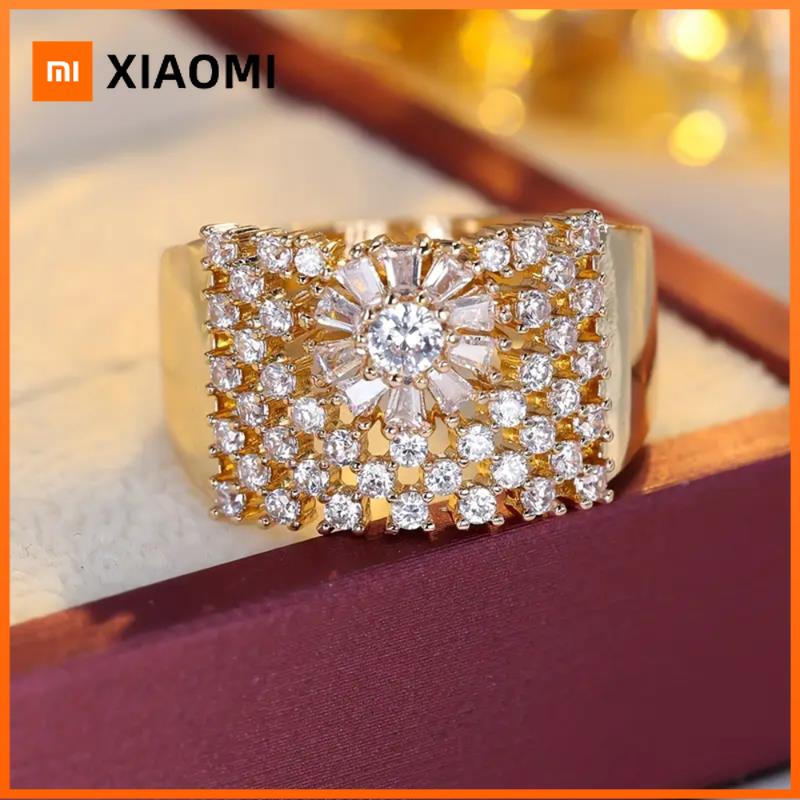 Xiaomi Huitan Sparkling Ring for Women Hollow Design Full Shining CZ Wedding Party Versatile Fashion Accessories Elegant Lady Jewelry