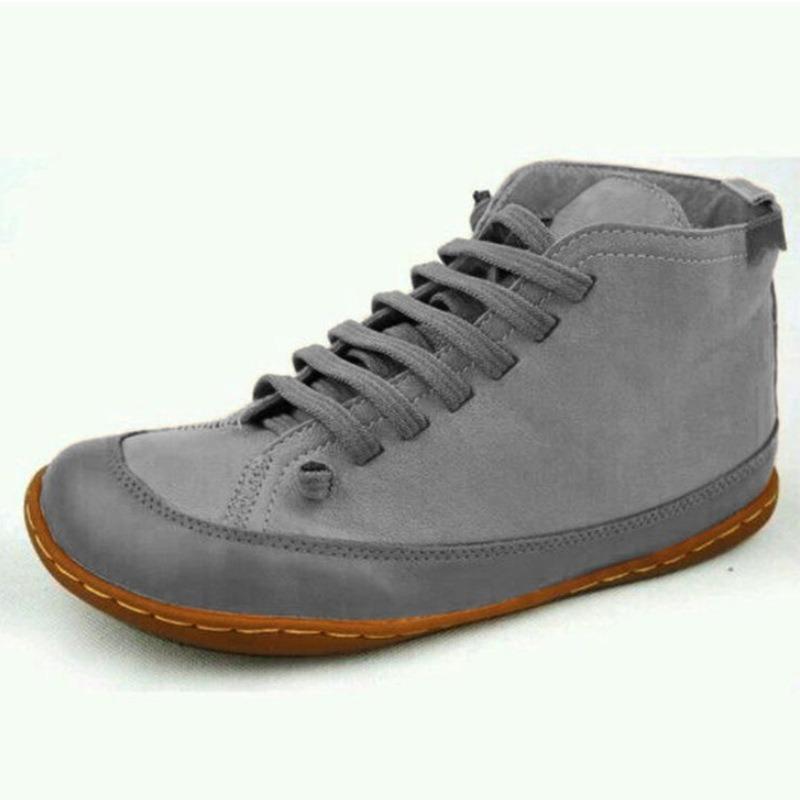 High-top flat-soled single shoes for women's autumn and winter new round head lace-up color matching casual women's shoes