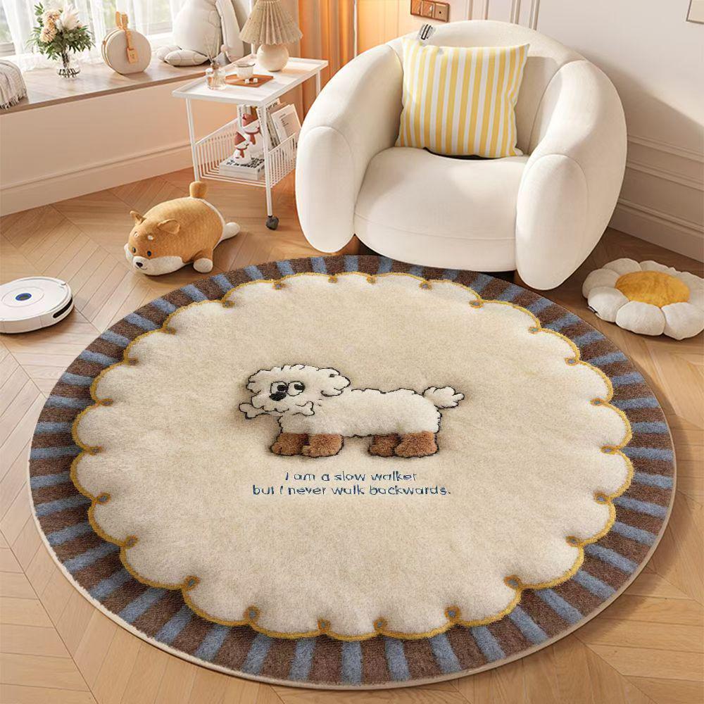 Round Cartoon Imitation Cashmere Rug - Stain-Resistant, Insulating, for Living Room or Sofa