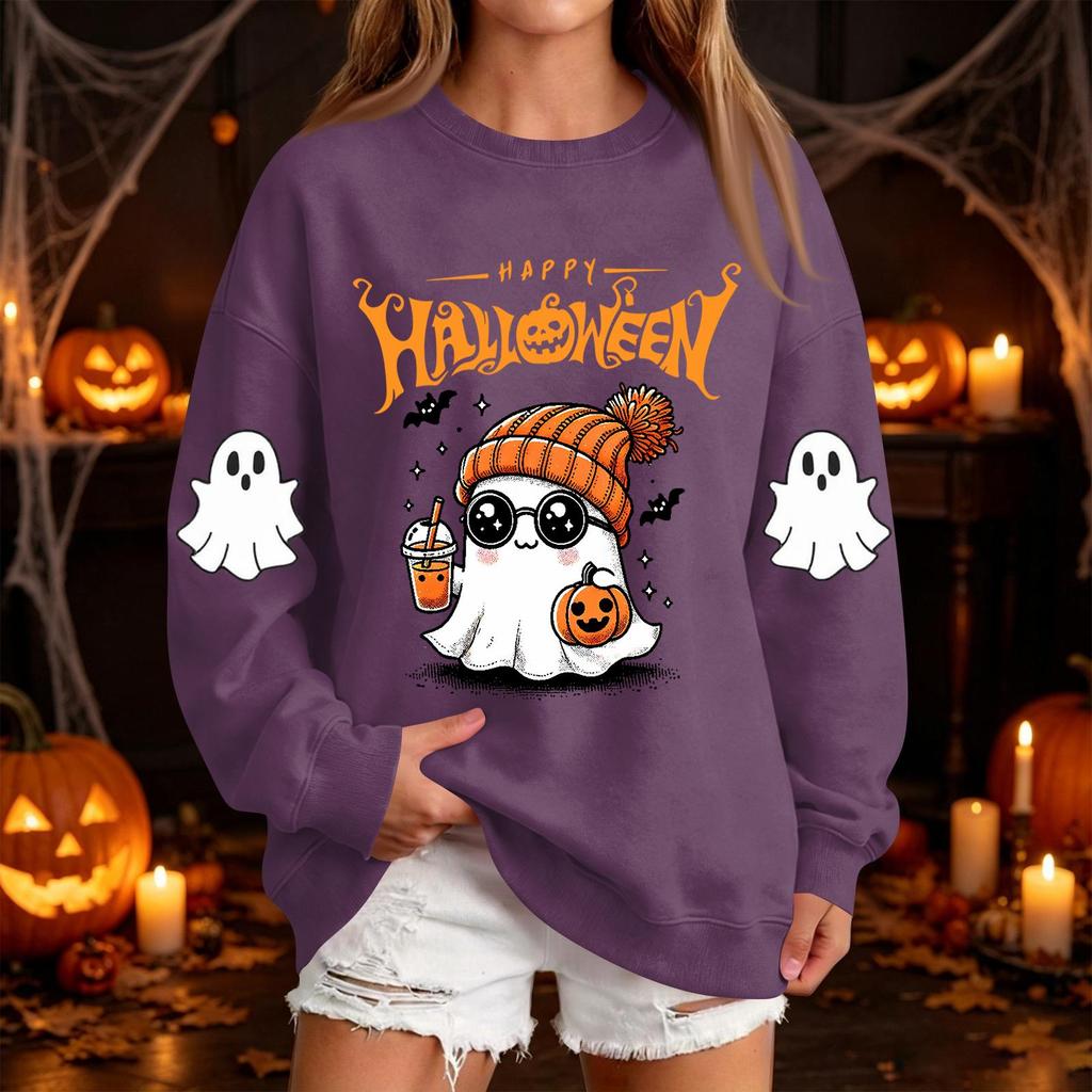 Women's Halloween Neck Sweatshirt Casual Print Pullover