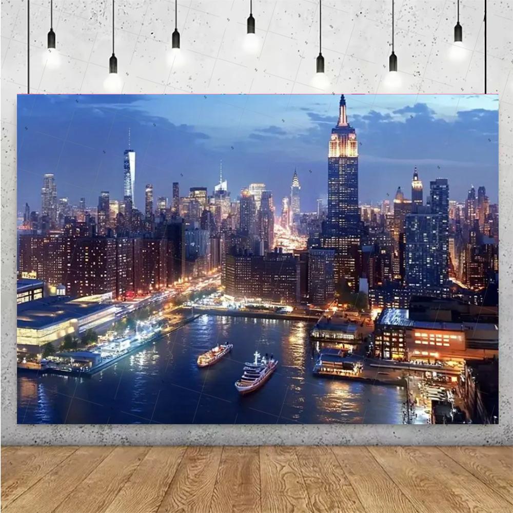 Night View High-Rise Building Background Banner New York City Photography Backdrop Supplies Party Decoration Photo Shoot Props592