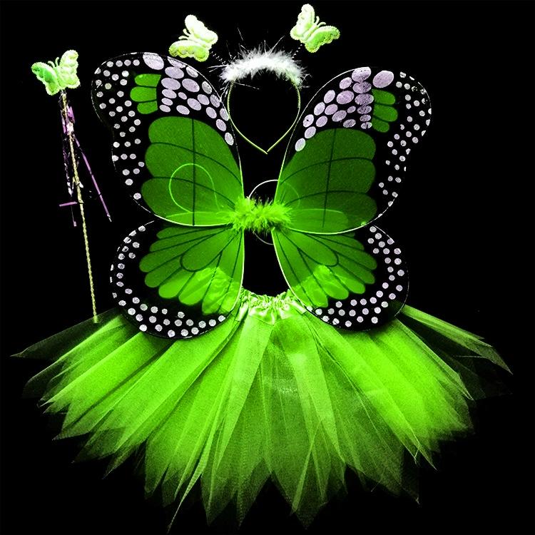 

Костюм принцессы для девочек, фэнтезийная игра с крыльями бабочки, волшебной палочкой, повязкой на голову и пачкой для девочек 3-8 лет зелёный