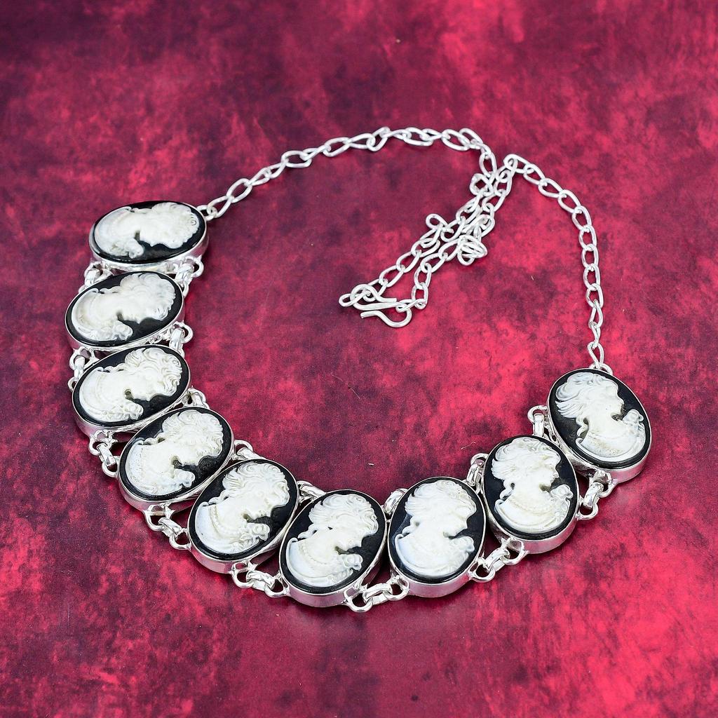Cameo Lady Face 925 Solid Sterling Silver Necklace Adjustable, Chain Necklace Handmade Gemstone, Love Forever Gift Antique Jewelry