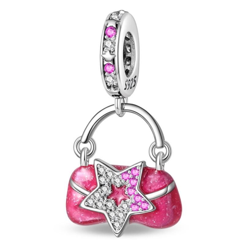 Sweet Romantic Copper Metal Princess Letter Pink High Heels Handbag Dress Charm Bead Components Bead Components Compatible With Pan Authentic
