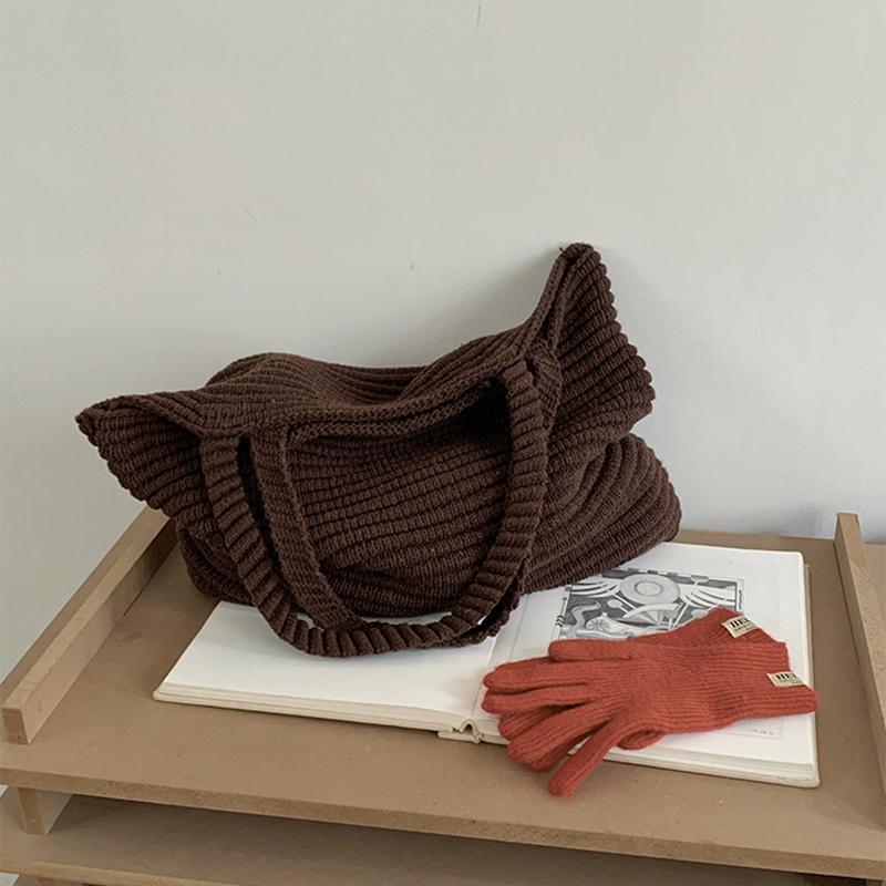 Retro Knitted Handbag for Women Autumn Winter New Design Solid Color Knitted Bag Large Capacity Travel Shoulder Bag CLE