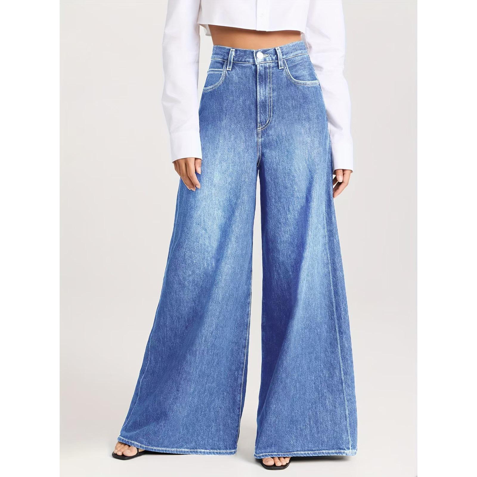 Женские джинсы большого размера в ретро стиле, европейско-американские, со средней посадкой, эластичные, с широкими штанинами, свободные, прямые, из денима 4XL небесно-голубой