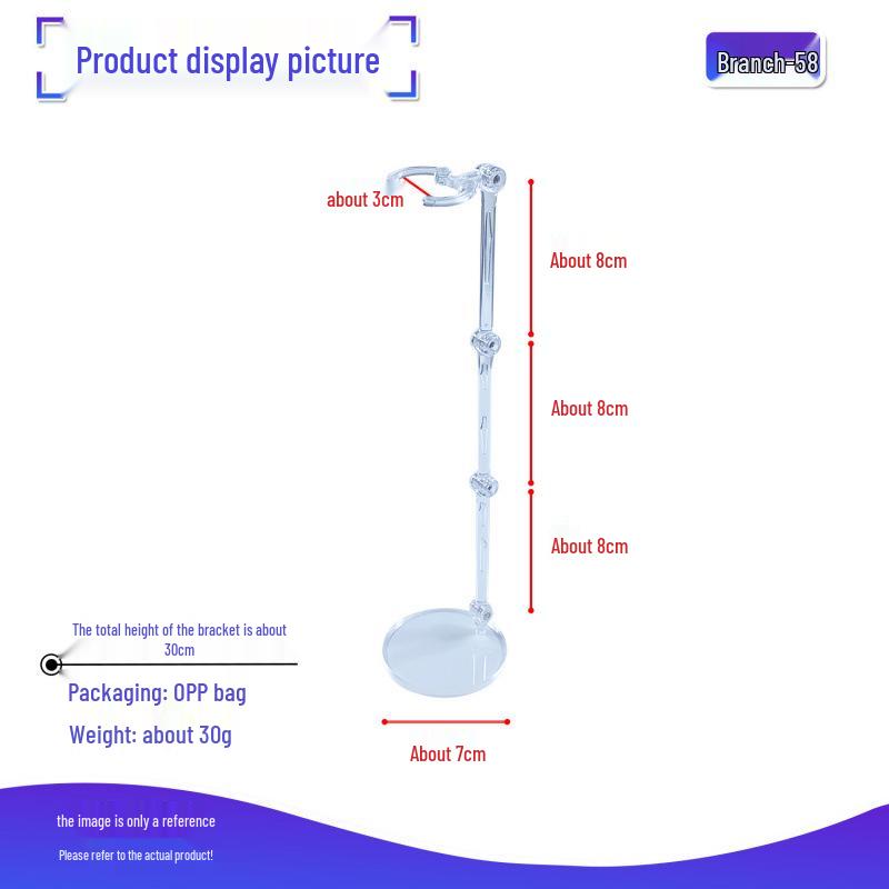 BJD Doll Adjustable Transparent Base Stand with Waist Clip for Display