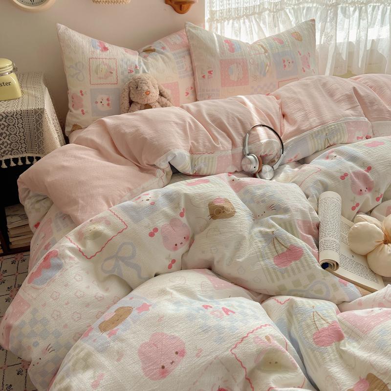 A-Typ Doppelgarn Vierteiliges Heimtextil Bettwäscheset Cartoon Bettlaken Bettbezug Studentenwohnheim Dreiteiliges Bettwäscheset