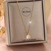 Luxury Female White Opal Stone Round Pendant Necklace Vintage Gold Silver Color Wedding  For Women