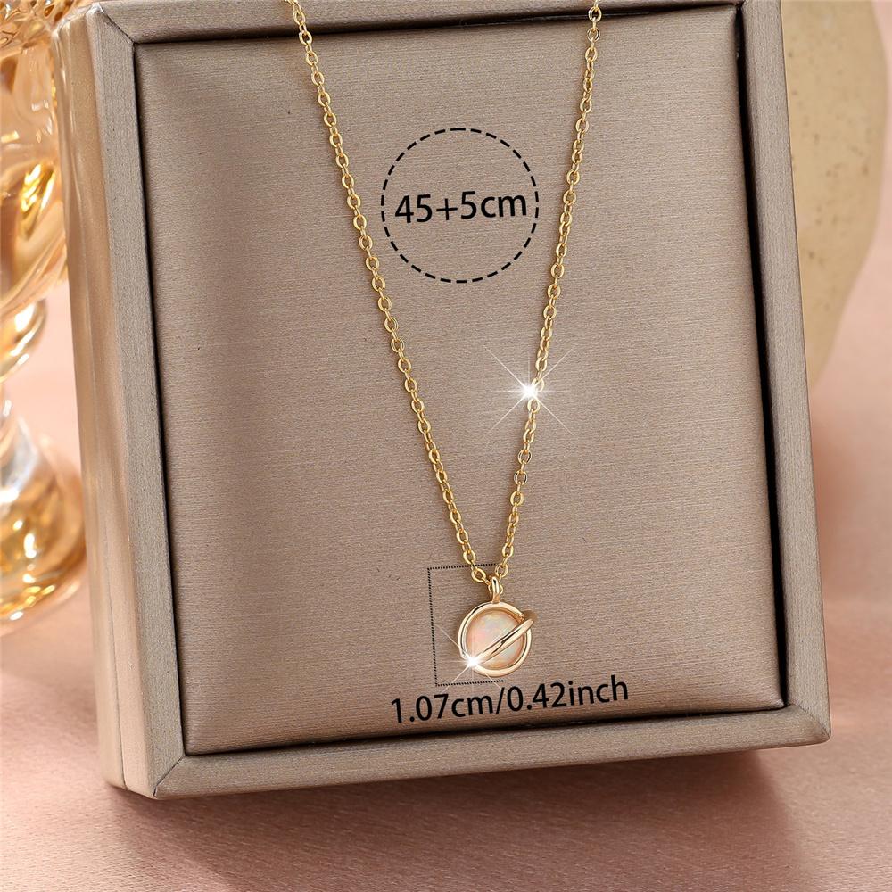Luxury Female White Opal Stone Round Pendant Necklace Vintage Gold Silver Color Wedding  For Women