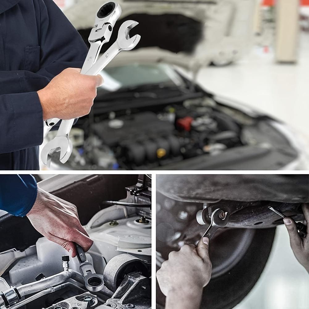 12pcs Elbow Ratchet Wrench Set, CR-V Steel, Metric 8-19mm, Quick-Release, Mechanical Operation, with Portable Toolbox for Versatile Tightening