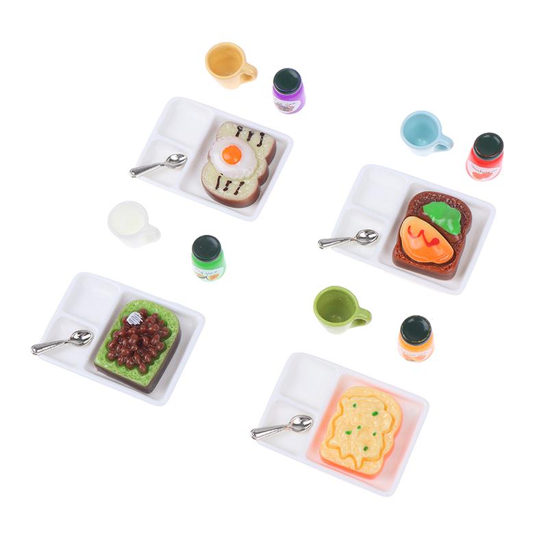 1/12 Dollhouse Miniature Toast And Jam Plate Set Decoration Accessories Toy