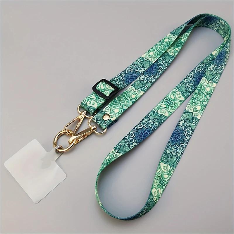 Green Leaves Universal Adjustable Crossbody Cell Phone Lanyard Neckband Strap Rope Anti-Lost Phone Lanyards with Gasket Clip