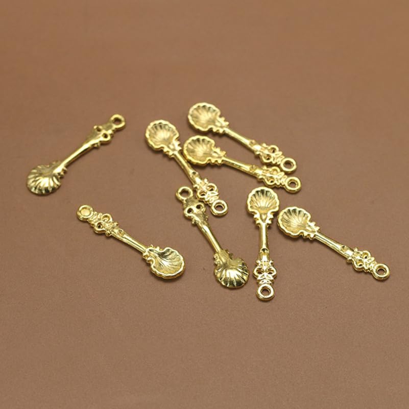 iplusmile 50-Piece Set of Spoon Pendant Charms, Alloy, Gold Color, 1.30 x 0.35 x 0.09 inches, for DIY Accessories, Necklaces, Keychains, Bracelets,