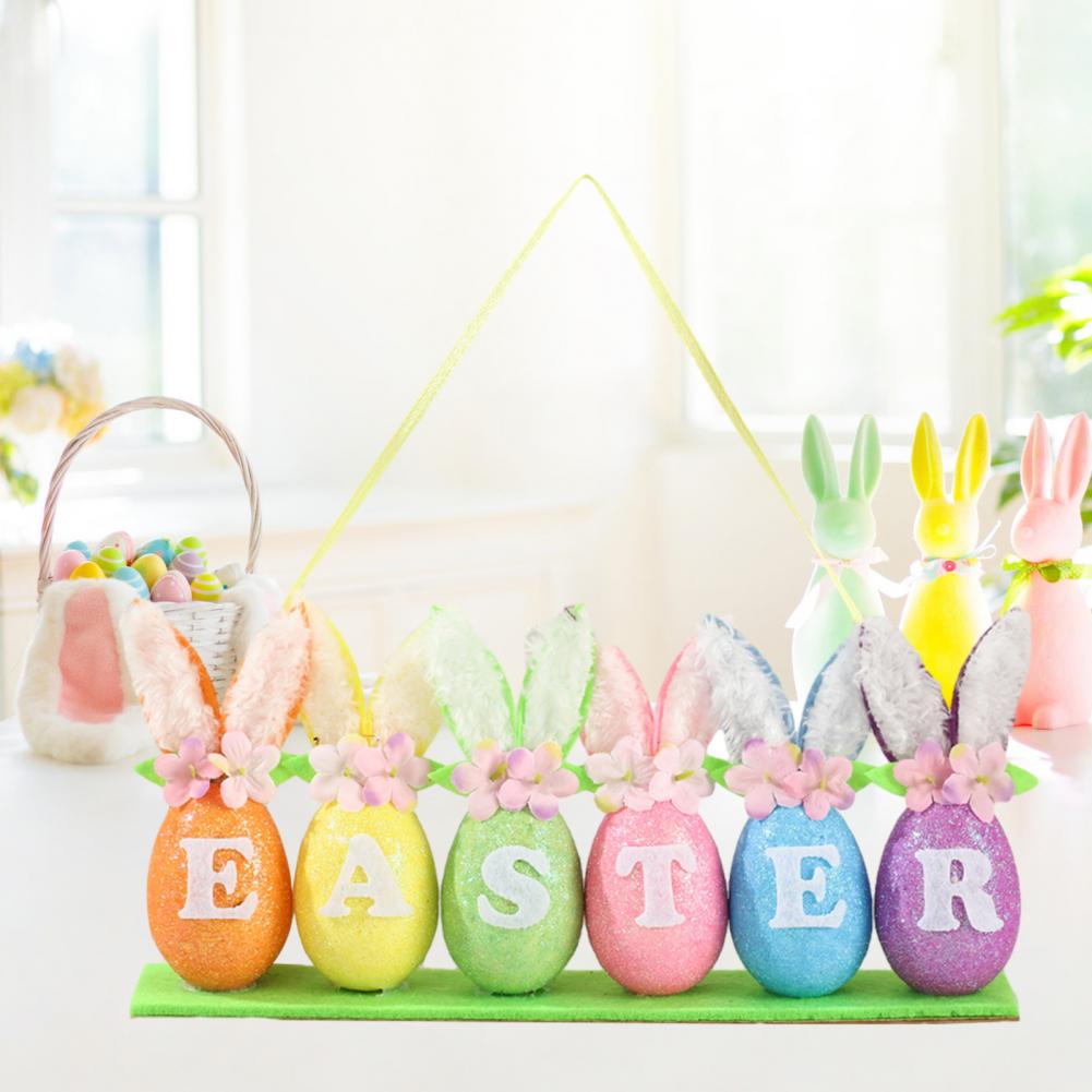 Colorful Easter Bunny Egg Ornaments Foam Easter Eggs with Bunny Ear for Tree Wall Door Window Spring Party Decoration