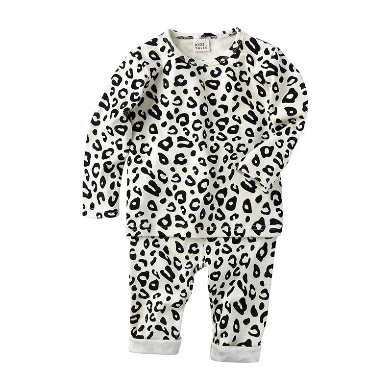 Autumn Leopard Print Pajama Set: Cozy, High-Waist, Unisex Baby, Belly-Warming, Elastic Two-Piece.