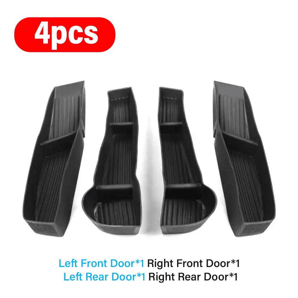 

4PCS Car Door Side Storage Box Slot Tray For Tesla Model Y 20-24 Front Rear TPE Door Handle Storage Organizer Black New