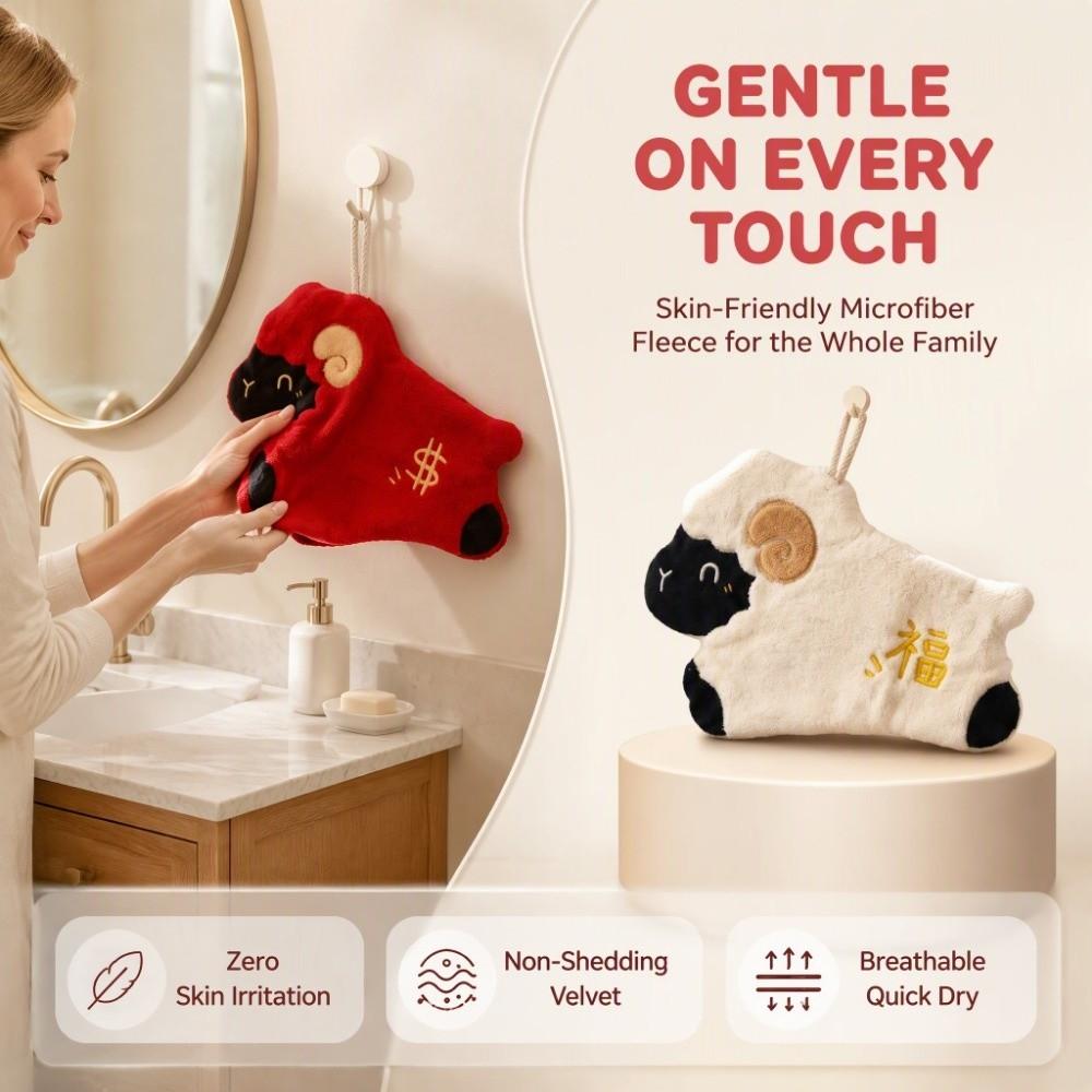 Creative Hanging Hand Towel Kawaii Thickened Cartoon Sheep Hand Towel Coral Velvet Soft Cleaning Hand Cloth