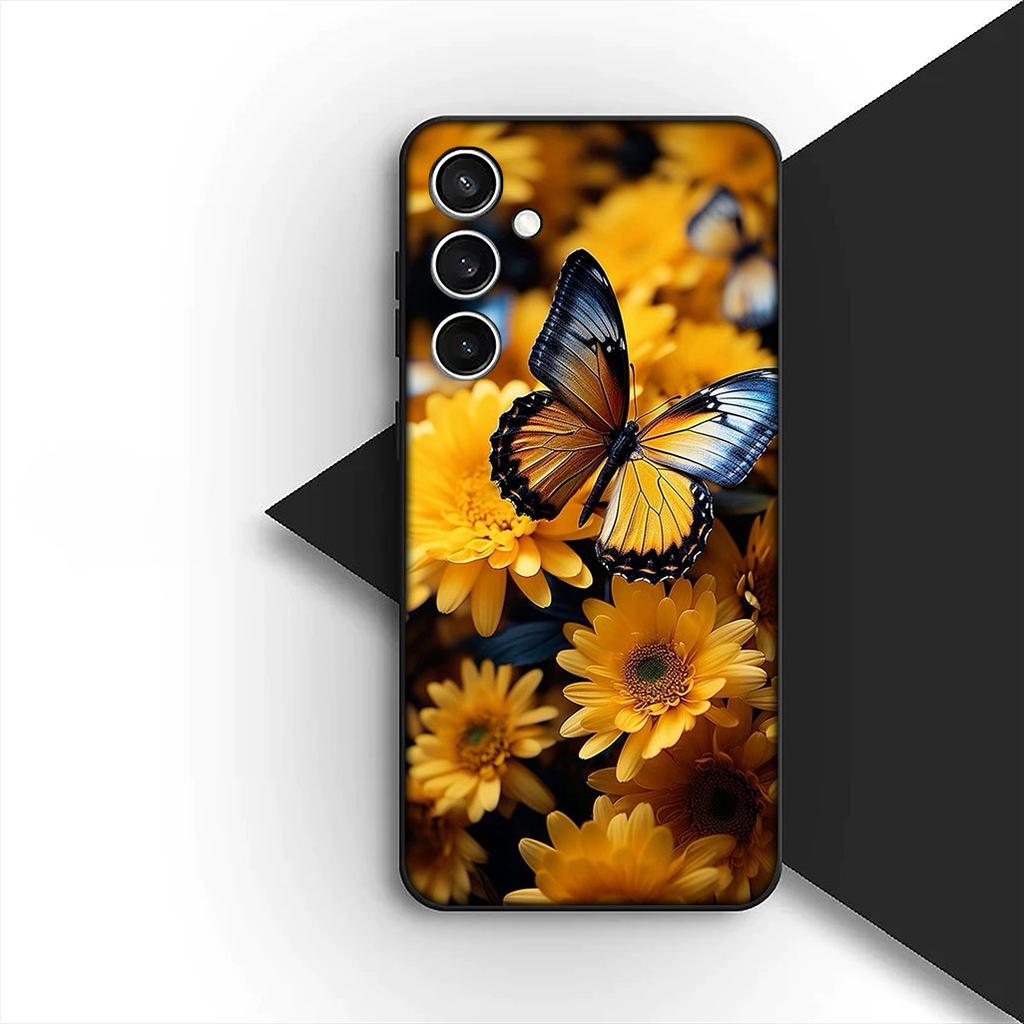Cover for Samsung Galaxy S10 S8 S9 Plus A33 A34 A31 70 A71 A72 Note 20 9 8 S10E Phone Case Sunflower Yellow Flower Butterfly
