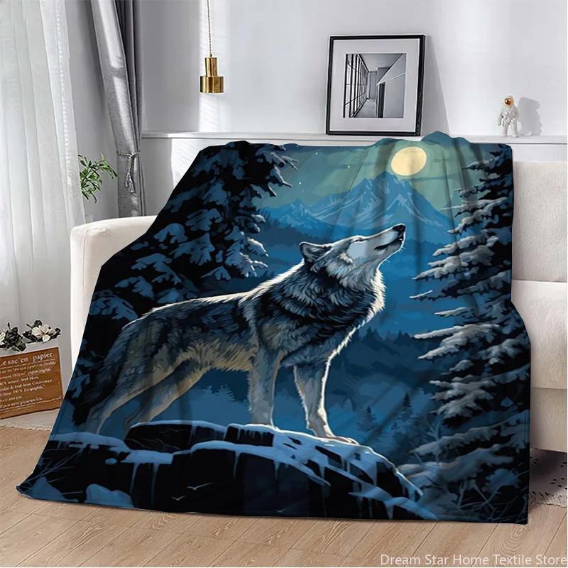 3D Animal Wolf Cute Cartoon Flannel Blanket Fluffy Children and Adults Sofa Plush Bedspread Throw Lunch Blanket for Sofa Bed