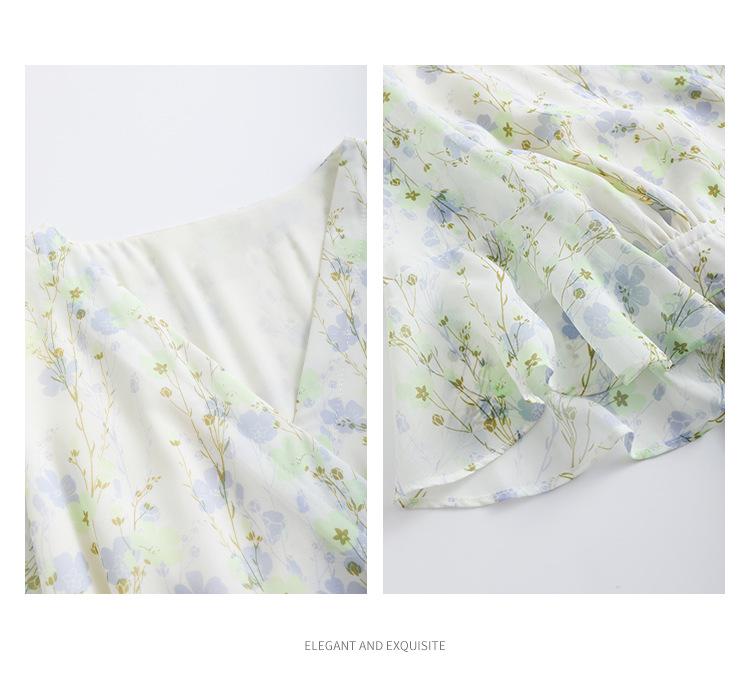 Women's Floral Chiffon Midi Dress - 2024 French Summer Slim Fit