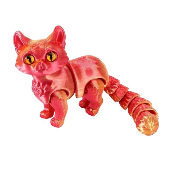 2Pcs 3D Printed Cat Figurine Movable Joints Cat Figure Articulated Animal Model Fidget Toy Home Office Bookshelf Desktop Decoration Ornament