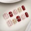 Zhuo Shi Mei Elegant High-End Red Cat Eye Sparkle Short Nails - Handmade, Wearable, Skin-Brightening Autumn/Winter Stickers.