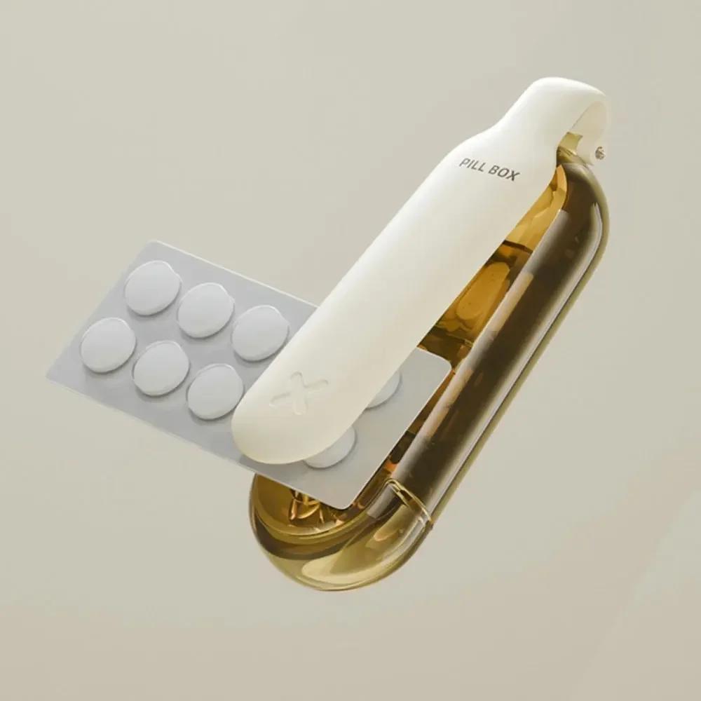 2 in 1 Portable Easy Pill Extractor & Layered Organizer 4 Grids Pills Container Storage Portable Travel Pill Box 7 Day Organiser