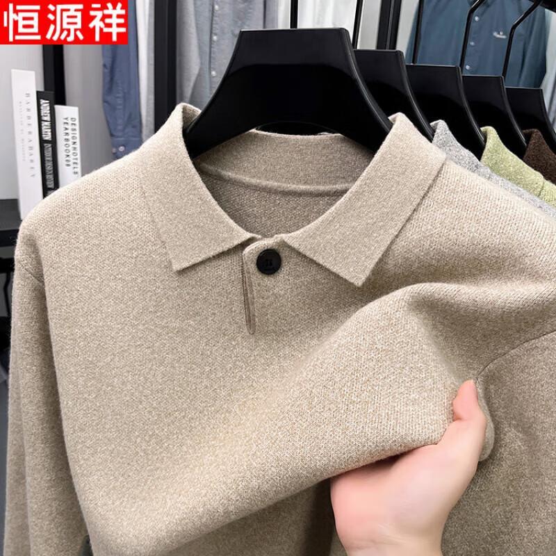 Hengyuanxiang Men s Thickened Warm Long-Sleeve Knit Polo Shirt L