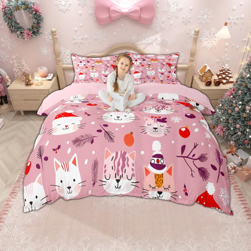 Homewish Cute Snowman Duvet Cover Set for Boys Girls, Christmas Tree Bedding Set, Happy New Year Xmas Comforter Cover Set